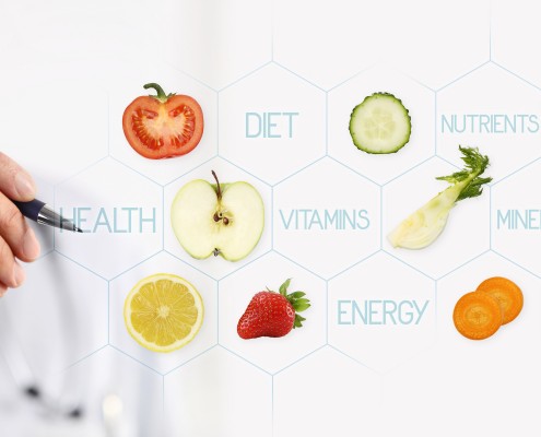healthy food concept, Hand of nutritionist doctor pointing fruit with pen